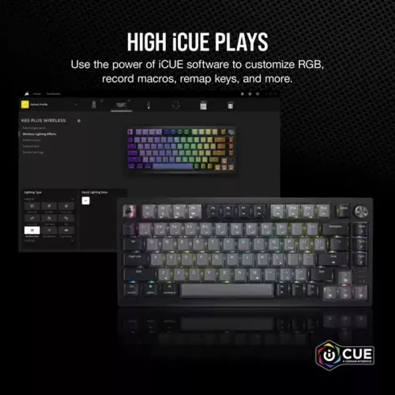 Mechanická herná klávesnica Corsair K65 PLUS WIRELESS RGB Wireless USB čierna