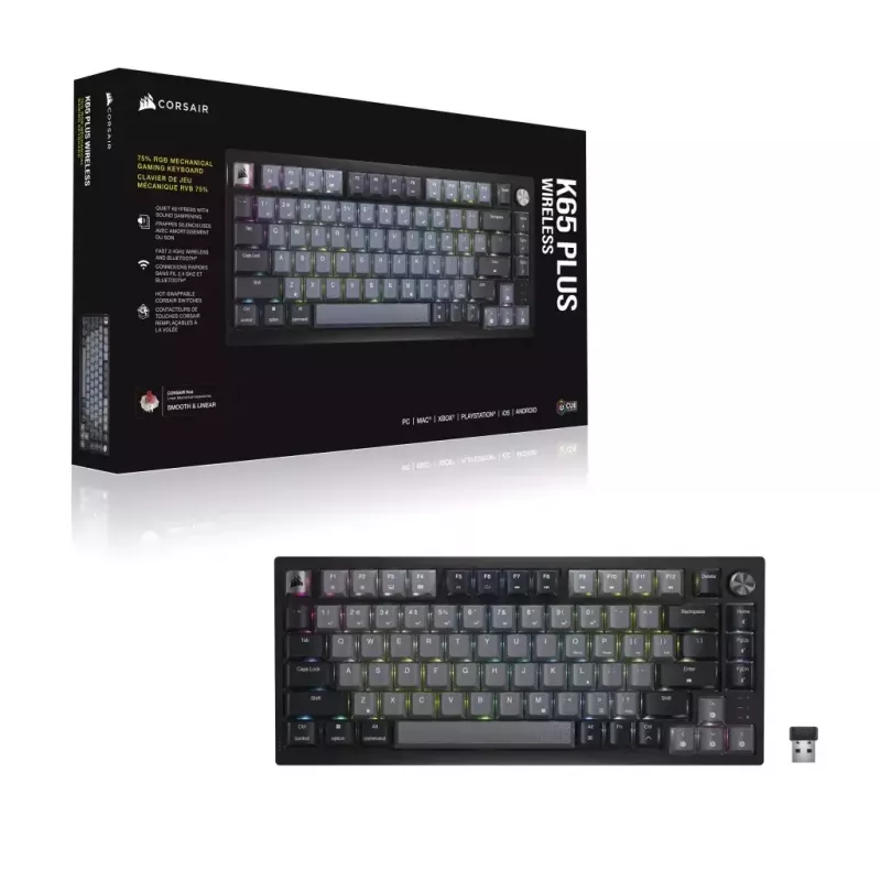 Mechanická herná klávesnica Corsair K65 PLUS WIRELESS RGB Wireless USB čierna