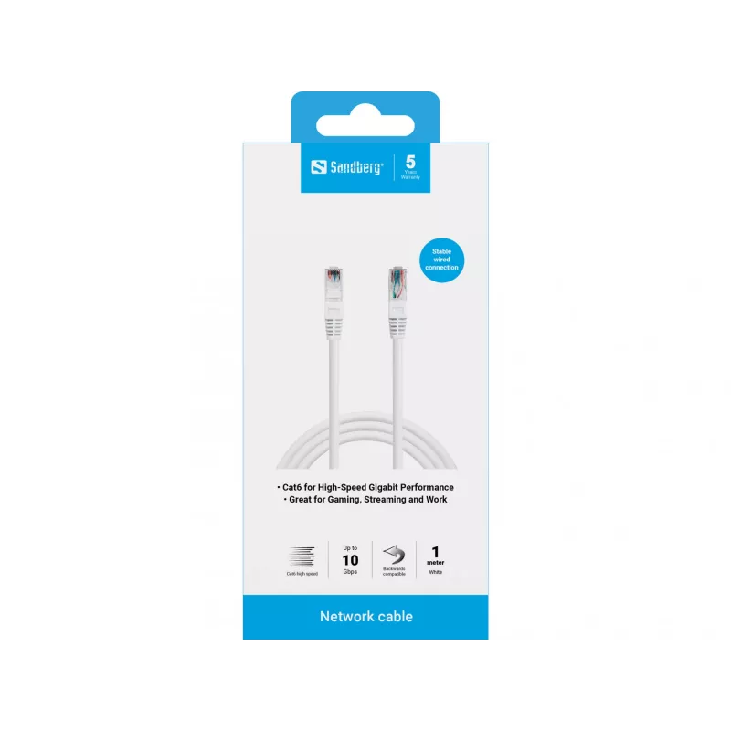 Sieťový kábel Sandberg UTP Cat6 RJ-45 1 m biely
