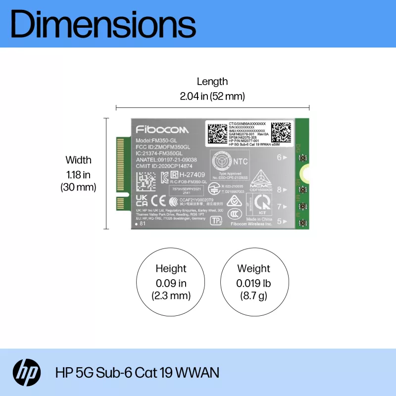 HP 5G Sub-6 Cat 19 WWAN rozhranie karty/adaptéry