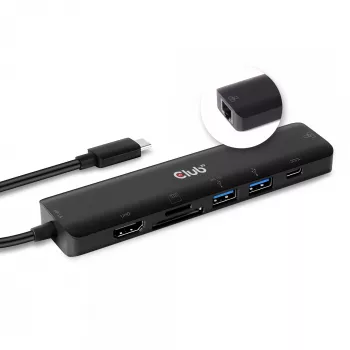 CLUB3D USB-C 7-in-1 hub HDMI 4K60Hz SD TF slot na karty 2x USB Type A USB Type C PD RJ45 funguje s Thunderbolt 3