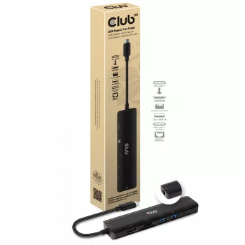 CLUB3D USB-C 7-in-1 hub HDMI 4K60Hz SD TF slot na karty 2x USB Type A USB Type C PD RJ45 funguje s Thunderbolt 3