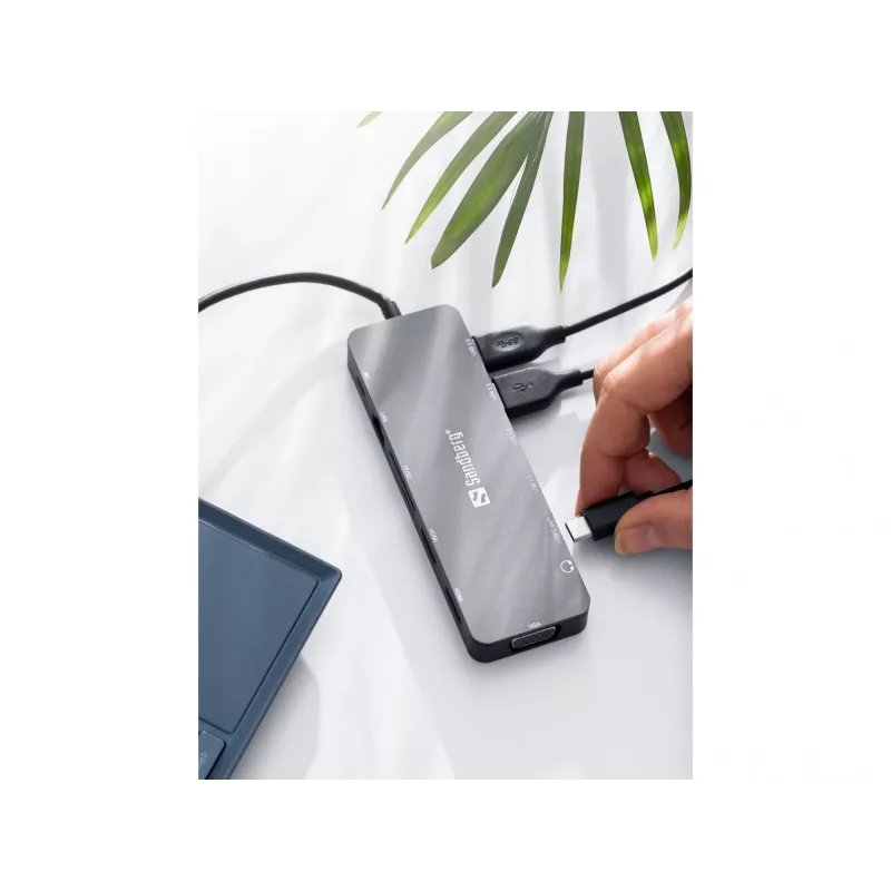 Sandberg USB-C 13-in-1 cestovný dock, USB Type-C, 100 W Power Delivery, Ethernet 1000 Mbit/s