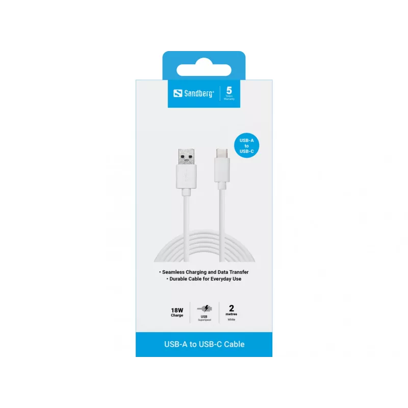 Sandberg 136-14 kábel USB-C 3.1 na USB-A 3.0, 2 m, samec/samec, biely