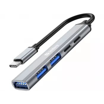 Sandberg USB-C na 3xUSB-A+2xUSB-C SAVER USB 3.2 Gen 1 sivá hliník