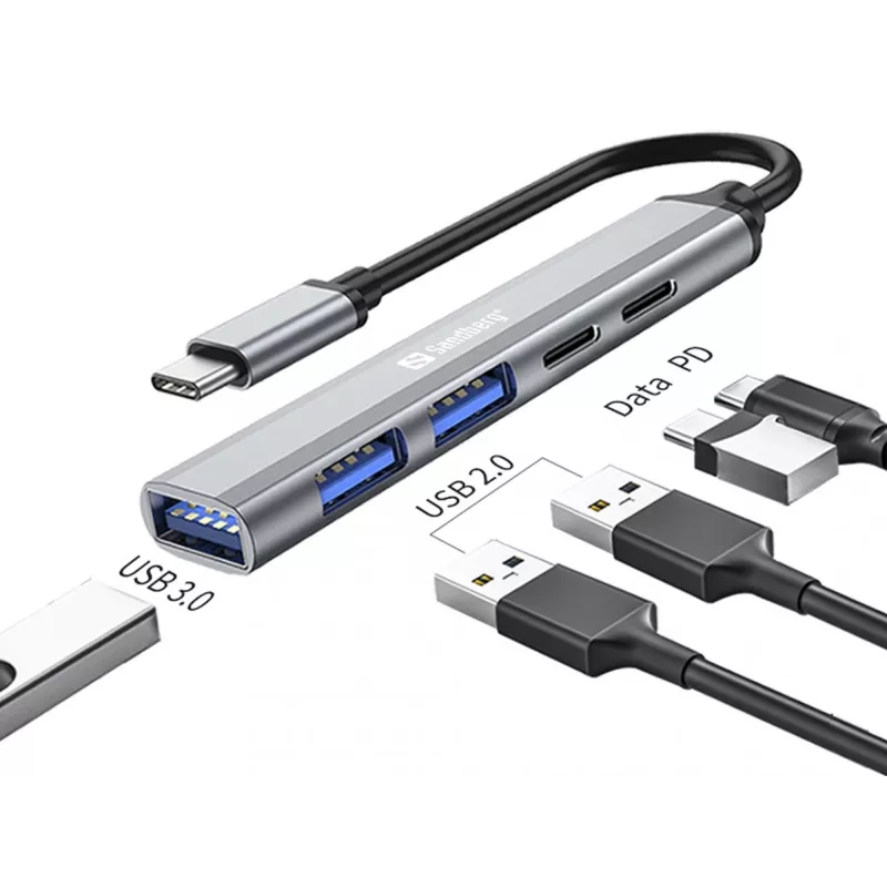 Sandberg USB-C na 3xUSB-A+2xUSB-C SAVER USB 3.2 Gen 1 sivá hliník