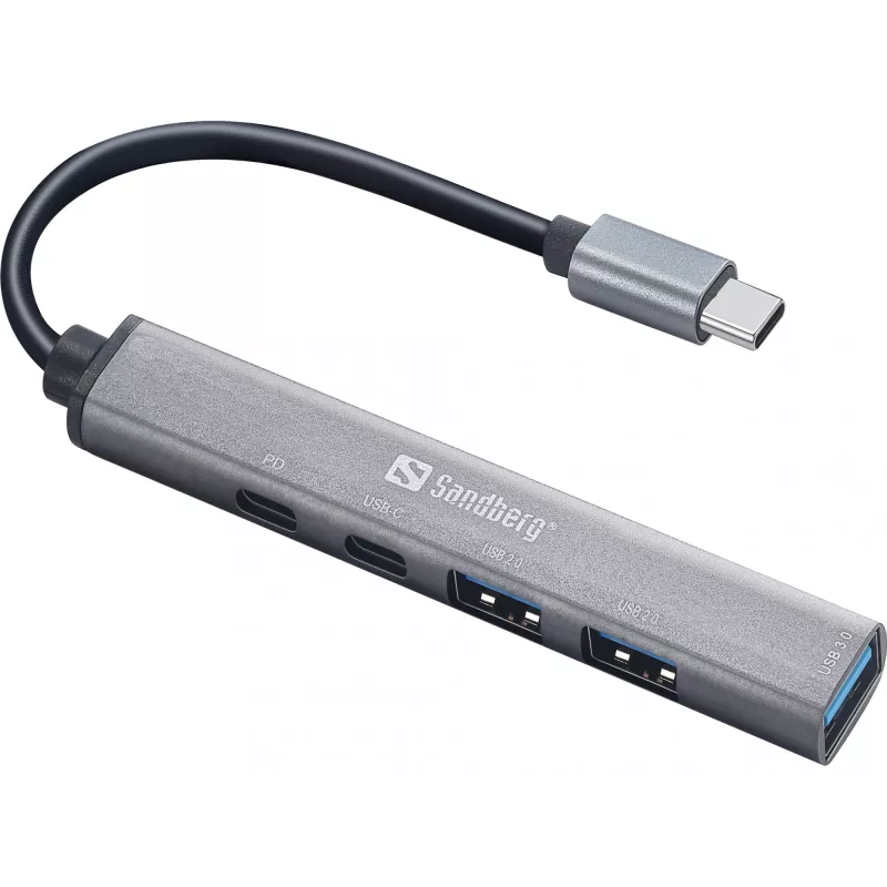 Sandberg USB-C na 3xUSB-A+2xUSB-C SAVER USB 3.2 Gen 1 sivá hliník