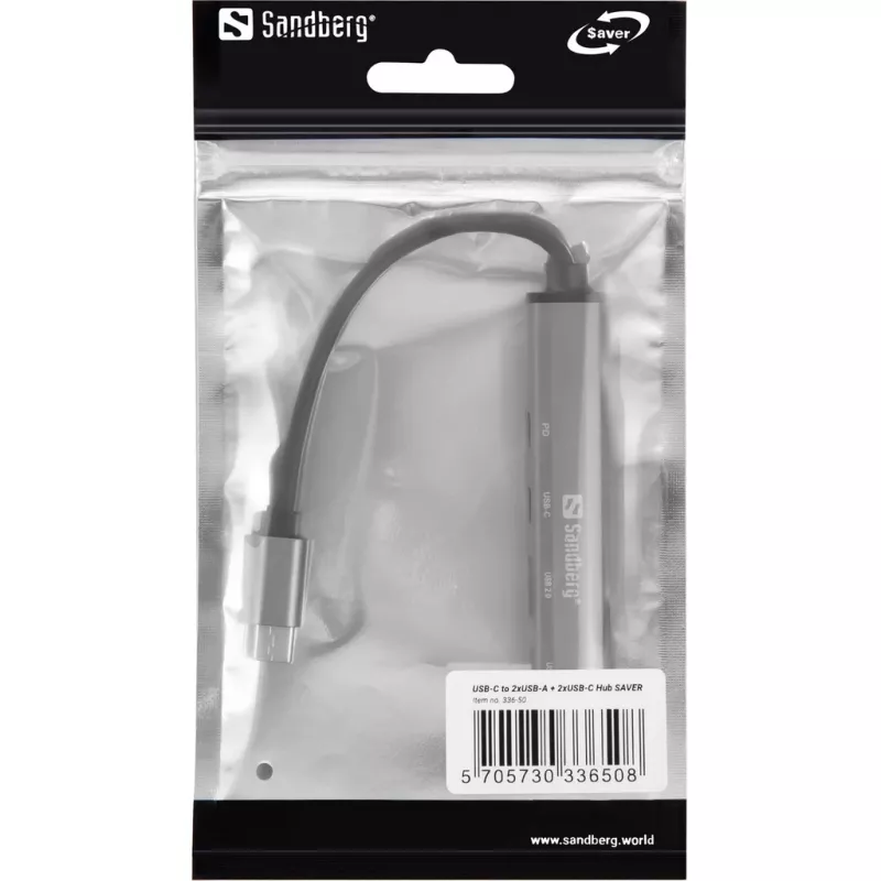 Sandberg USB-C na 3xUSB-A+2xUSB-C SAVER USB 3.2 Gen 1 sivá hliník