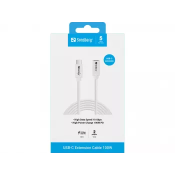 Sandberg USB-C na USB-C kábel 2M 100W USB 3.2 Gen 2 biely