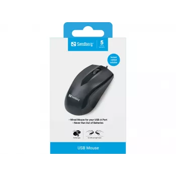 Sandberg USB myš, pre pravákov, optická, USB Type-A, 1200 DPI, čierna