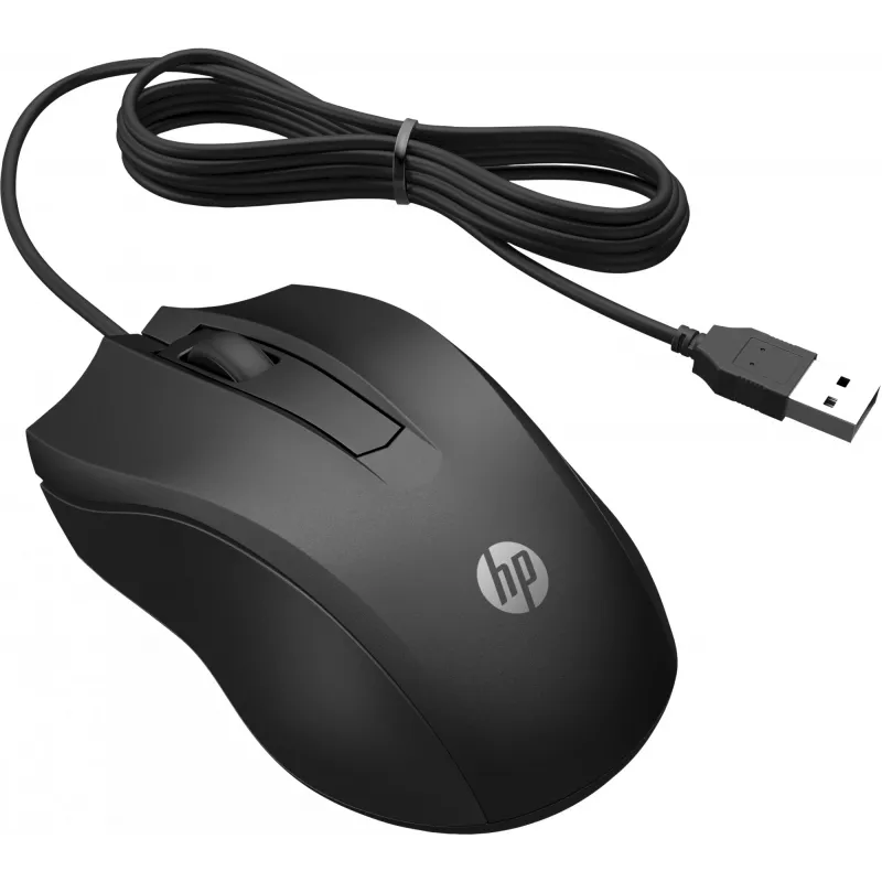 HP Káblová myš 100, obojručná, optická, USB Type-A, 1600 DPI, čierna