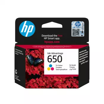 HP 650 Tri-Color originálna kazeta Ink Advantage, azúrová, purpurová, žltá, 1 ks, 200 strán