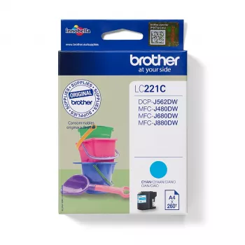 Kazeta Brother LC-221C modrý atrament 260 strán DCPJ562DW MFCJ480DW