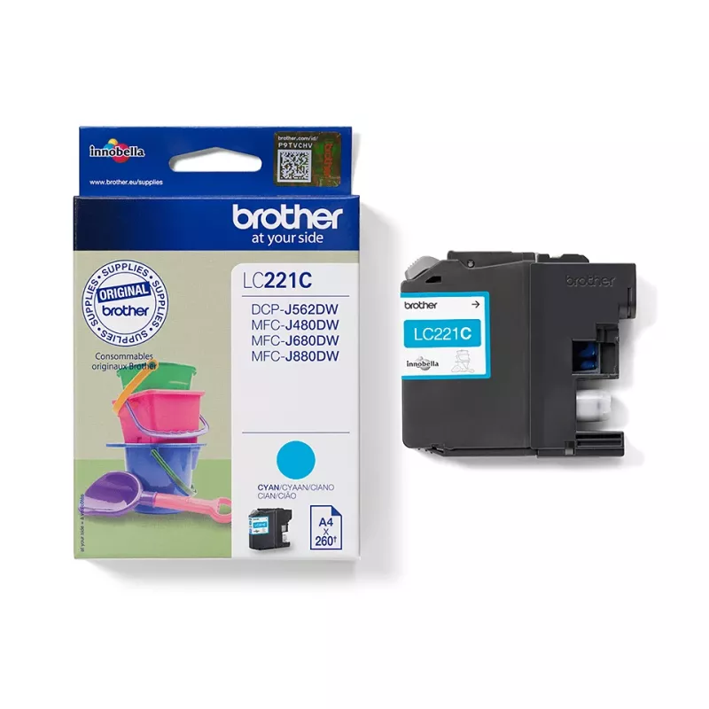 Kazeta Brother LC-221C modrý atrament 260 strán DCPJ562DW MFCJ480DW