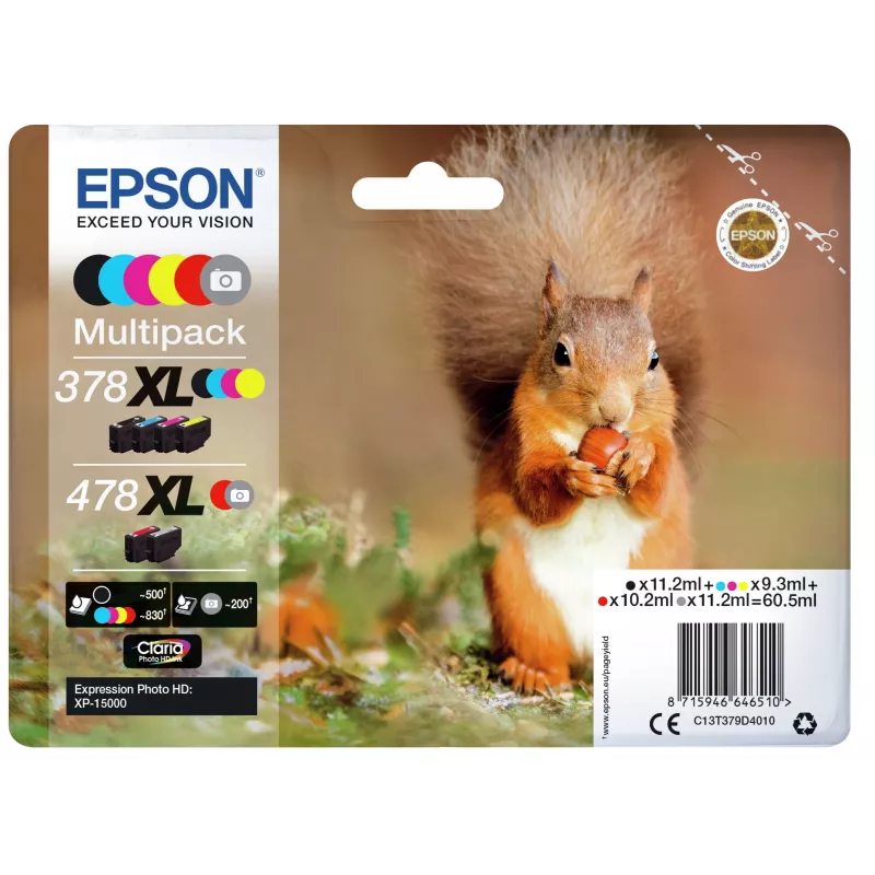 Epson Squirrel Multipack 6 farieb 378XL / 478XL Claria Photo HD atrament