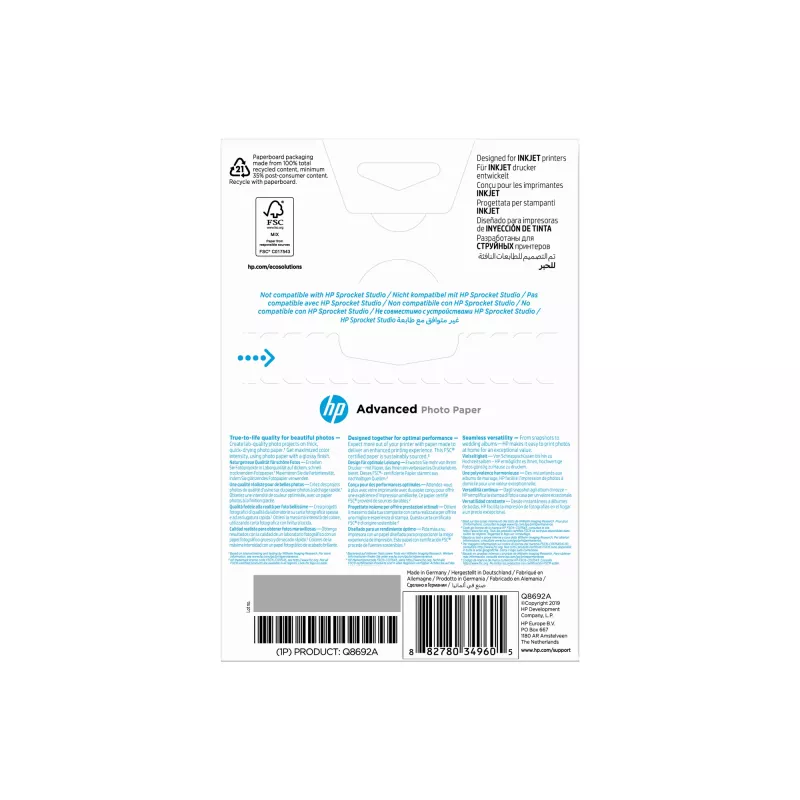 HP Advanced Photo Paper Glossy 250 g/m2 10 x 15 cm (101 x 152 mm) 100 listov