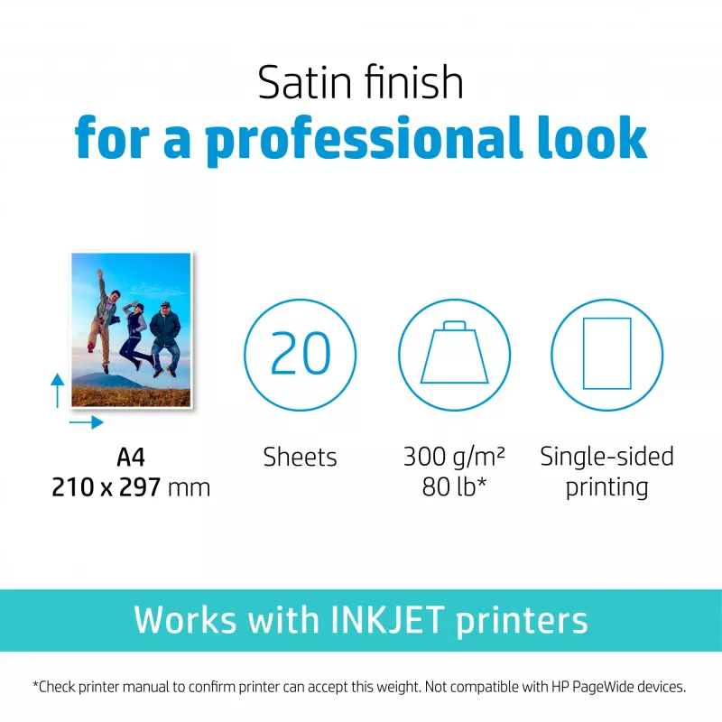 HP Premium Plus fotopapier saténový 300 g/m² A4 (210 x 297 mm) 20 listov