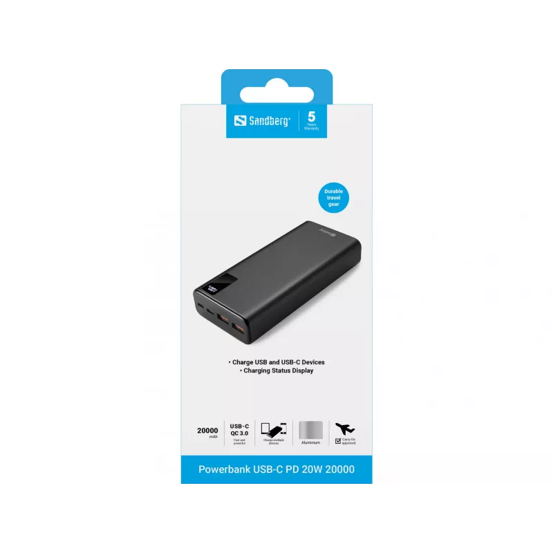 Prenosná batéria Sandberg Powerbank USB-C PD 20W 20000, 20000 mAh