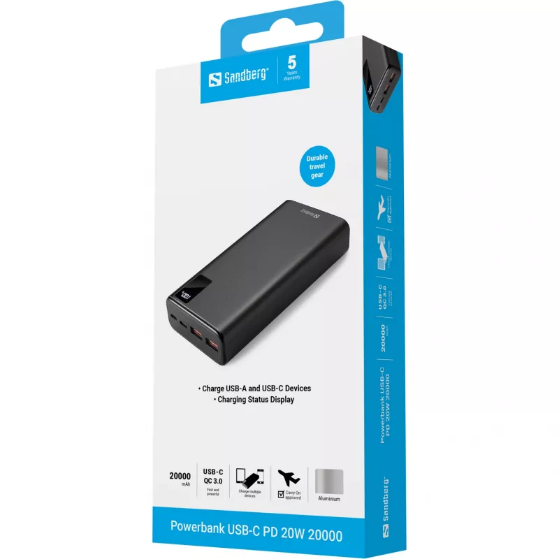 Prenosná batéria Sandberg Powerbank USB-C PD 20W 20000, 20000 mAh