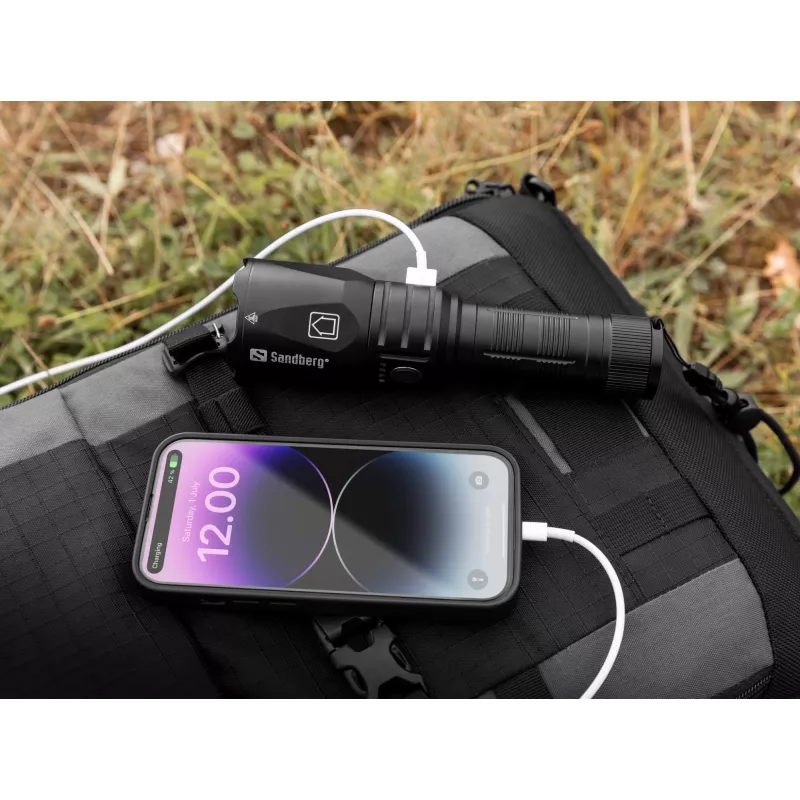 Sandberg Survivor Torch Powerbank 5000, ručná baterka, čierna, hliník, IPX4, -30 – 40 °C, FCC, RoHS, UKCA, CE