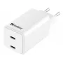 Sandberg AC nabíjačka Dual USB-C PD65W EU, interiérová, AC, 20 V, 3,25 A, biela