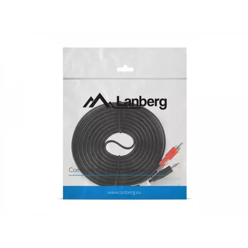 Audio kábel LANBERG 3,5 mm na 2×Cinch konektor samec, 5 m, čierny