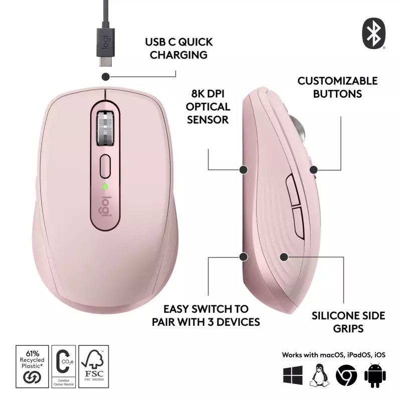 Myš Logitech MX 3S ružová USB optická