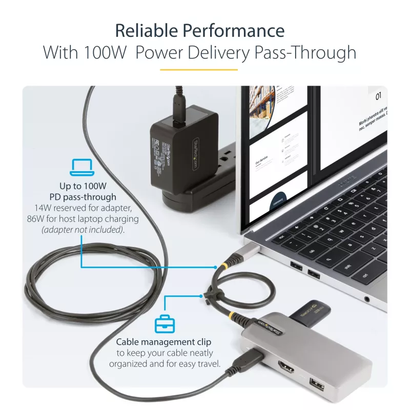 StarTech.com USB-C multiport adaptér - 4K 60Hz HDMI s HDR - 3-portový USB hub - 100W Power Delivery priechodný - Works With Chromebook certifikovaný - Windows/macOS/iPadOS/Android™