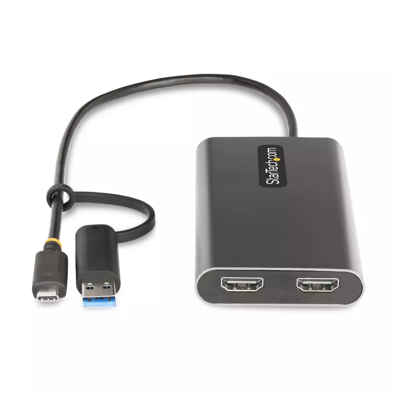 StarTech.com USB-C na Dual-HDMI adaptér – USB-C alebo A na 2x HDMI – 4K 60Hz – 100W Power Delivery Pass-Through – 30 cm (1ft) integrovaný kábel – USB-na-HDMI multi-monitor konvertor pre notebook – TAA