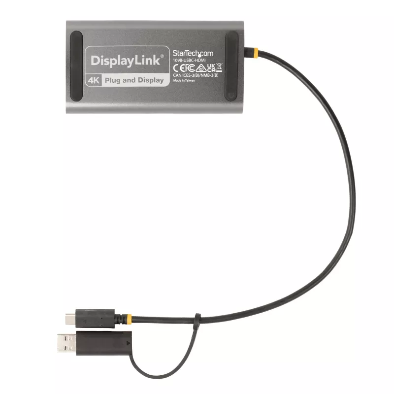 StarTech.com USB-C na Dual-HDMI adaptér – USB-C alebo A na 2x HDMI – 4K 60Hz – 100W Power Delivery Pass-Through – 30 cm (1ft) integrovaný kábel – USB-na-HDMI multi-monitor konvertor pre notebook – TAA