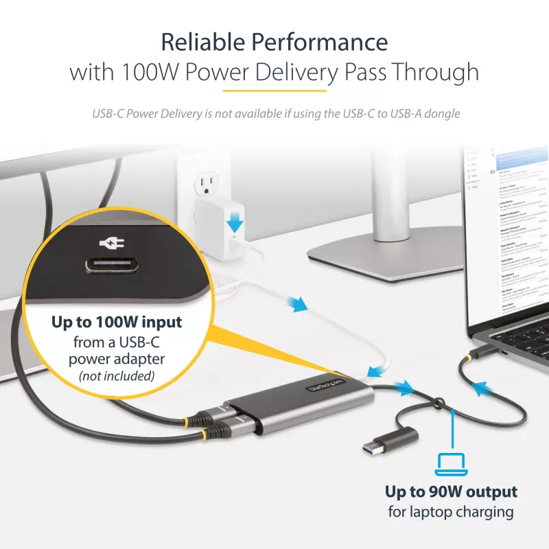 StarTech.com USB-C na Dual-HDMI adaptér – USB-C alebo A na 2x HDMI – 4K 60Hz – 100W Power Delivery Pass-Through – 30 cm (1ft) integrovaný kábel – USB-na-HDMI multi-monitor konvertor pre notebook – TAA