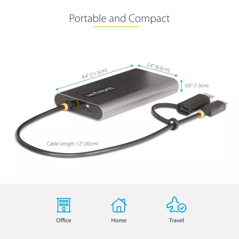 StarTech.com USB-C na Dual-HDMI adaptér – USB-C alebo A na 2x HDMI – 4K 60Hz – 100W Power Delivery Pass-Through – 30 cm (1ft) integrovaný kábel – USB-na-HDMI multi-monitor konvertor pre notebook – TAA