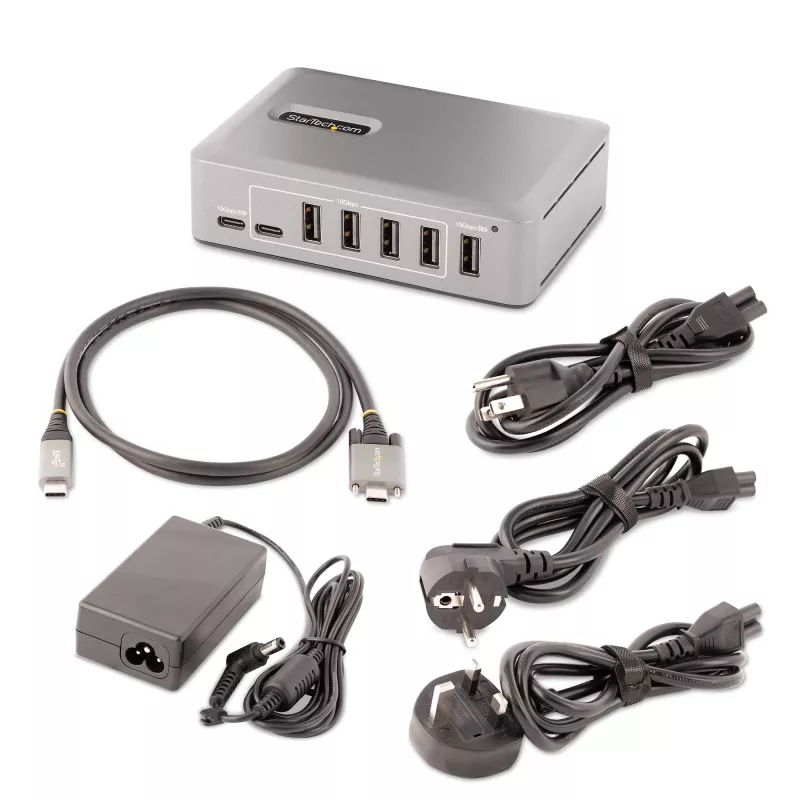 StarTech.com 10-portový USB-C hub - 8x USB-A/2x USB-C - Self-Powered s 65W napájacím zdrojom - USB 3.1 10Gbps - Desktop/Notebook USB hub s USB-IF certifikovaným 3ft uzamykacím káblom, USB C hub