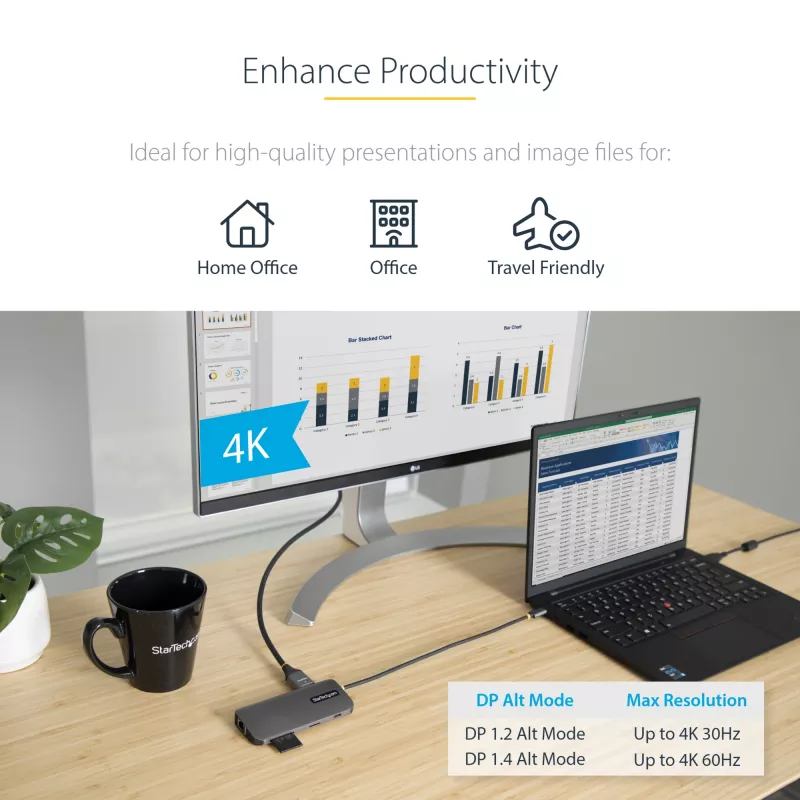StarTech.com USB-C multiport adaptér – 4K 60Hz HDMI video, 3-portový 5Gbit/s USB-A hub, 100W USB Power Delivery priechodný/GbE/SD/MicroSD, 30cm kábel, prenosná dokovacia stanica pre notebook