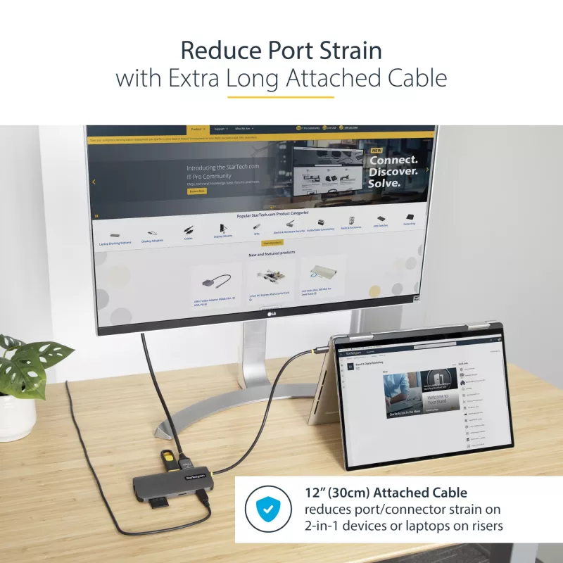 StarTech.com USB-C multiport adaptér – 4K 60Hz HDMI video, 3-portový 5Gbit/s USB-A hub, 100W USB Power Delivery priechodný/GbE/SD/MicroSD, 30cm kábel, prenosná dokovacia stanica pre notebook