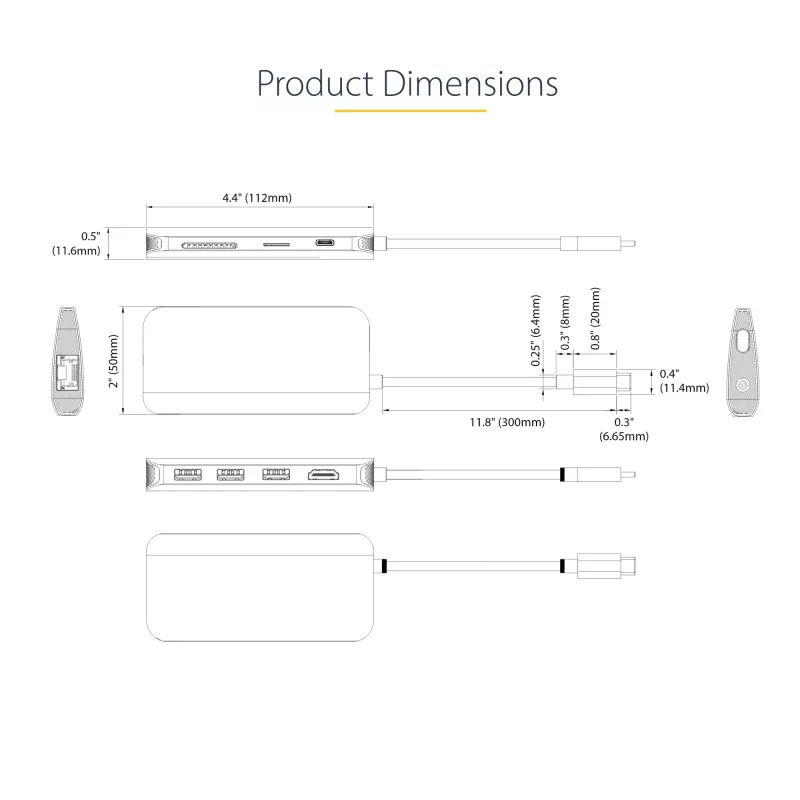 StarTech.com USB-C multiport adaptér – 4K 60Hz HDMI video, 3-portový 5Gbit/s USB-A hub, 100W USB Power Delivery priechodný/GbE/SD/MicroSD, 30cm kábel, prenosná dokovacia stanica pre notebook