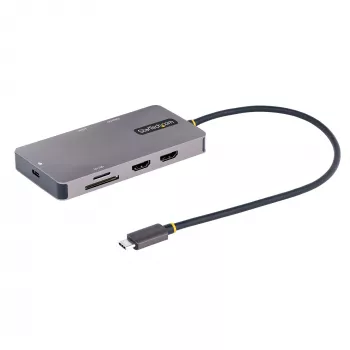StarTech.com USB-C multiport adaptér, Dual-HDMI video, 4K 60Hz, 2x 5 Gbit/s USB-A hub, 100 W Power Delivery Pass-Through/GbE/SD/MicroSD, 30 cm kábel, Travel Dock, dokovacia stanica pre notebook