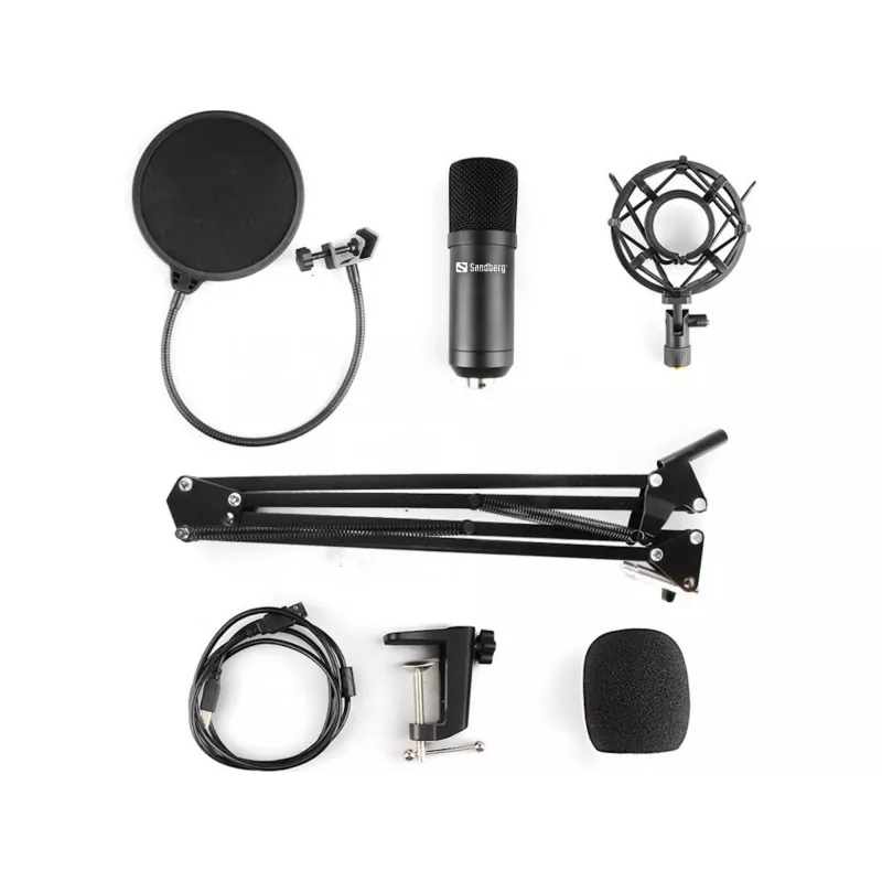 Sandberg Streamer USB Microphone Kit, štúdiový mikrofón, -27 dB, 30 - 16000 Hz, 24 bit, 96 kHz, jednosmerný
