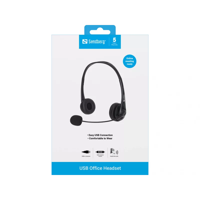 Sandberg USB Office headset, káblový, kancelária/call centrum, 20 - 20000 Hz, 94 g, headset, čierny