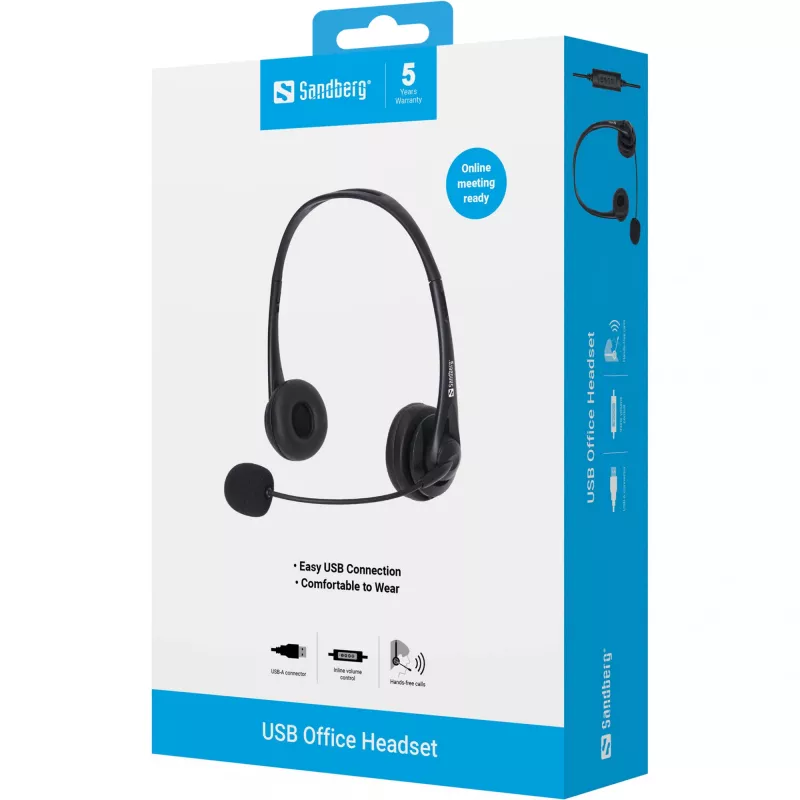 Sandberg USB Office headset, káblový, kancelária/call centrum, 20 - 20000 Hz, 94 g, headset, čierny