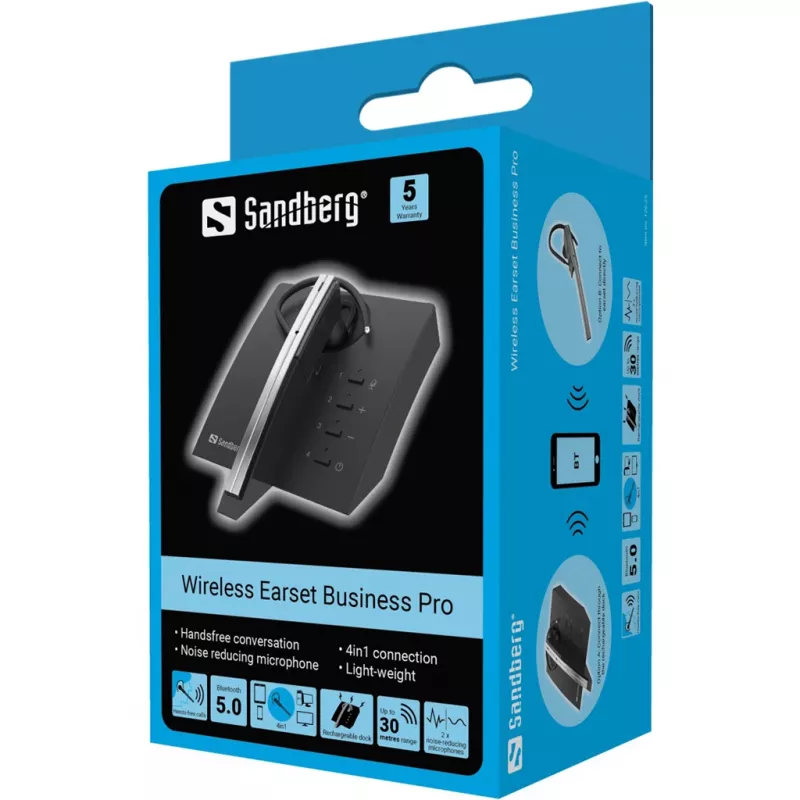 Sandberg 126-25 Bluetooth Earset Business Pro, jednostranné slúchadlo so záušníkom, Bluetooth 5.0, 20–20000 Hz, čierno-sivé