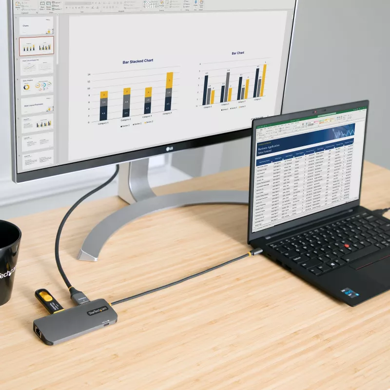 StarTech.com USB-C multiport adaptér, 4K 60Hz HDMI video, 3-portový 5Gbps USB hub, 100W Power Delivery Pass-Through, GbE, 30 cm kábel, Mini Travel Dock, dokovacia stanica pre notebook