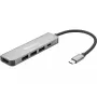 Sandberg USB-C dok HDMI+3xUSB+PD 100W, káblové, USB 3.2 Gen 1 (3.1 Gen 1) Type-C, 100 W, sivá, 4K Ultra HD, hliník