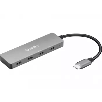 Sandberg USB-C na 4 x USB-C hub, USB 3.2 Gen 1 (3.1 Gen 1) Type-C, USB 3.2 Gen 1 (3.1 Gen 1) Type-C, 10000 Mbit/s, sivá, hliník, 0,15 m