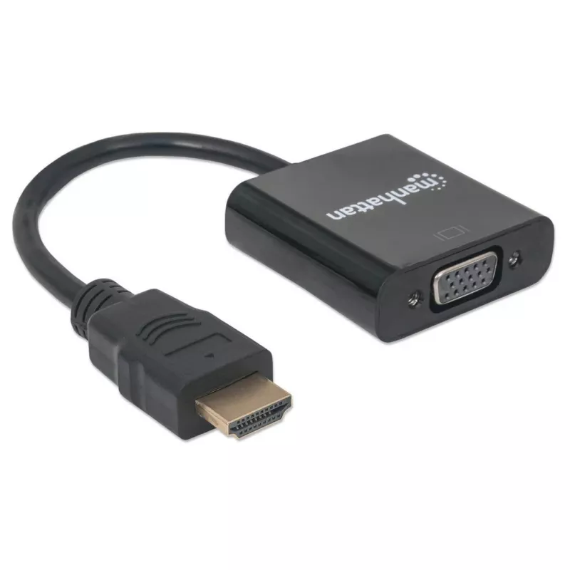 Manhattan 151467 prevodník HDMI na VGA, HDMI samec na VGA samica, voliteľný napájací port Micro-USB, 22 cm, čierny