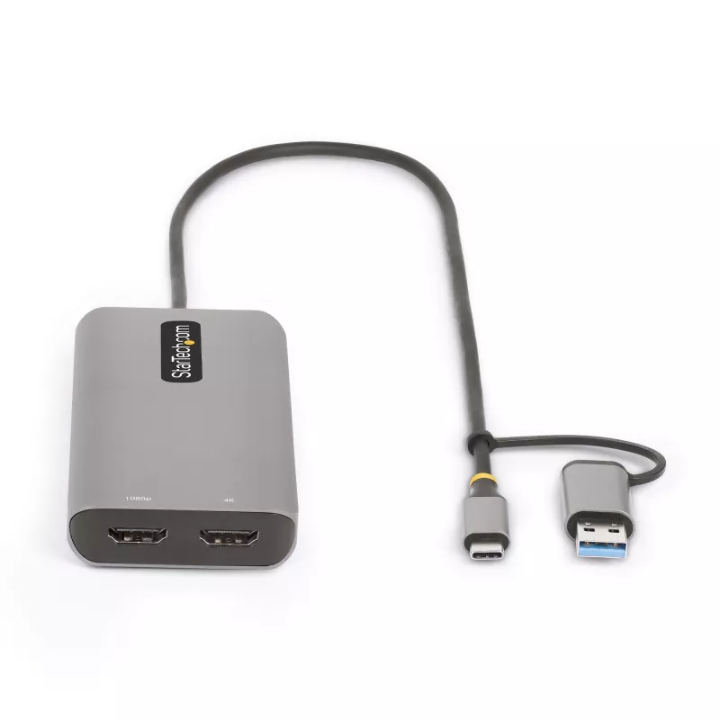 StarTech.com USB-C multiport adaptér s pripojeným USB-C na USB-A dongle, Dual HDMI (4K30Hz/1080p60Hz), 3x USB-A 5Gbps, Mini Travel Dock, dokovacia stanica pre notebook, 1,3ft/40cm kábel