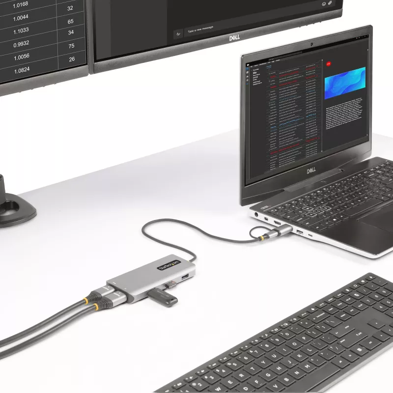 StarTech.com USB-C multiport adaptér s pripojeným USB-C na USB-A dongle, Dual HDMI (4K30Hz/1080p60Hz), 3x USB-A 5Gbps, Mini Travel Dock, dokovacia stanica pre notebook, 1,3ft/40cm kábel