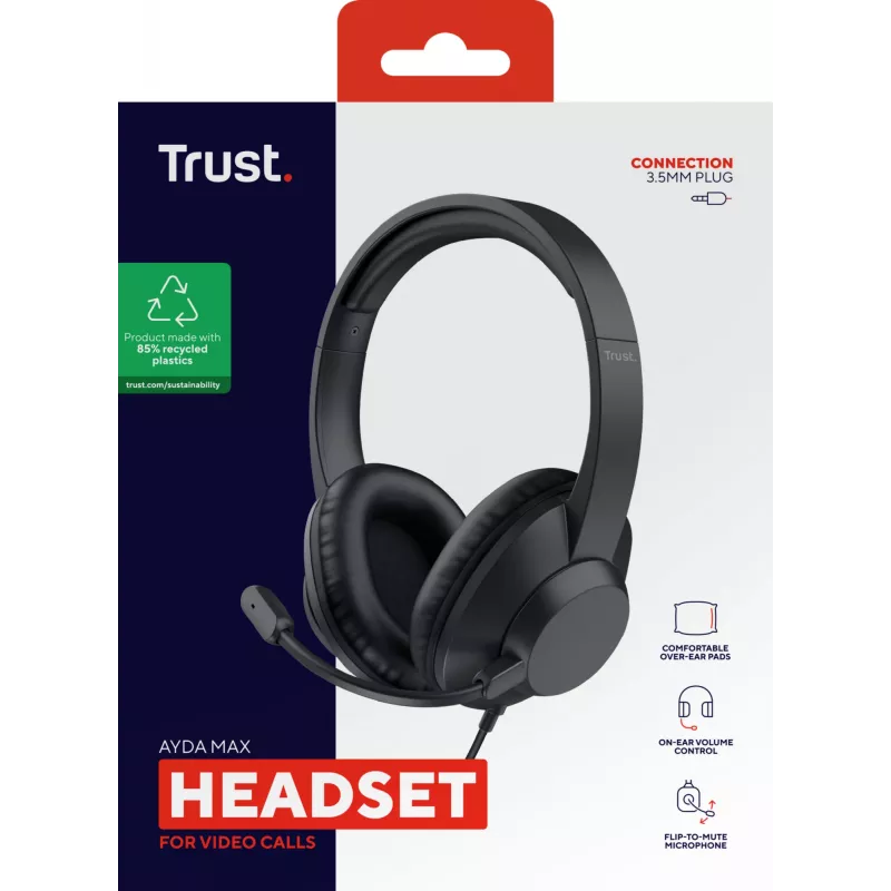 Trust Ayda Max headset káblový s hlavovým mostom kancelária/call centrum čierny
