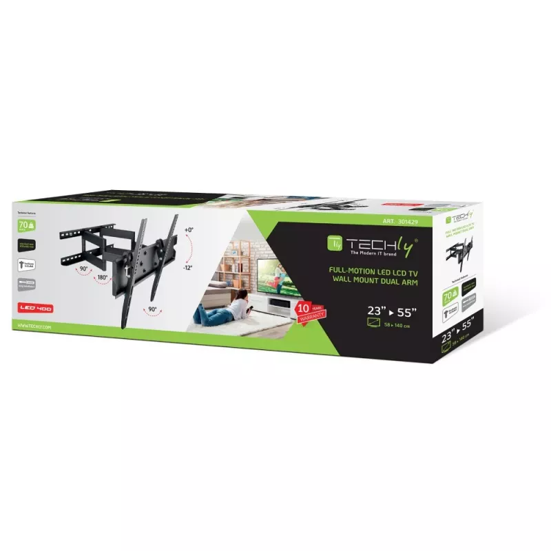 Techly 23-55 palcov nástenný držiak pre LED TV LCD plne pohyblivý dvojramenný ICA-PLB 147M