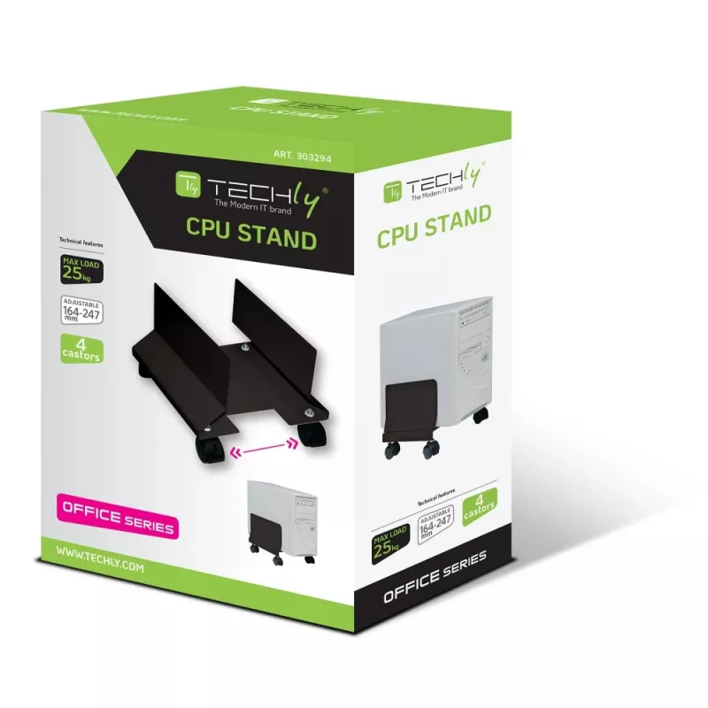 Techly ICA-CS 34 držiak CPU/PC s kolieskami, nastaviteľný, kovový, čierny